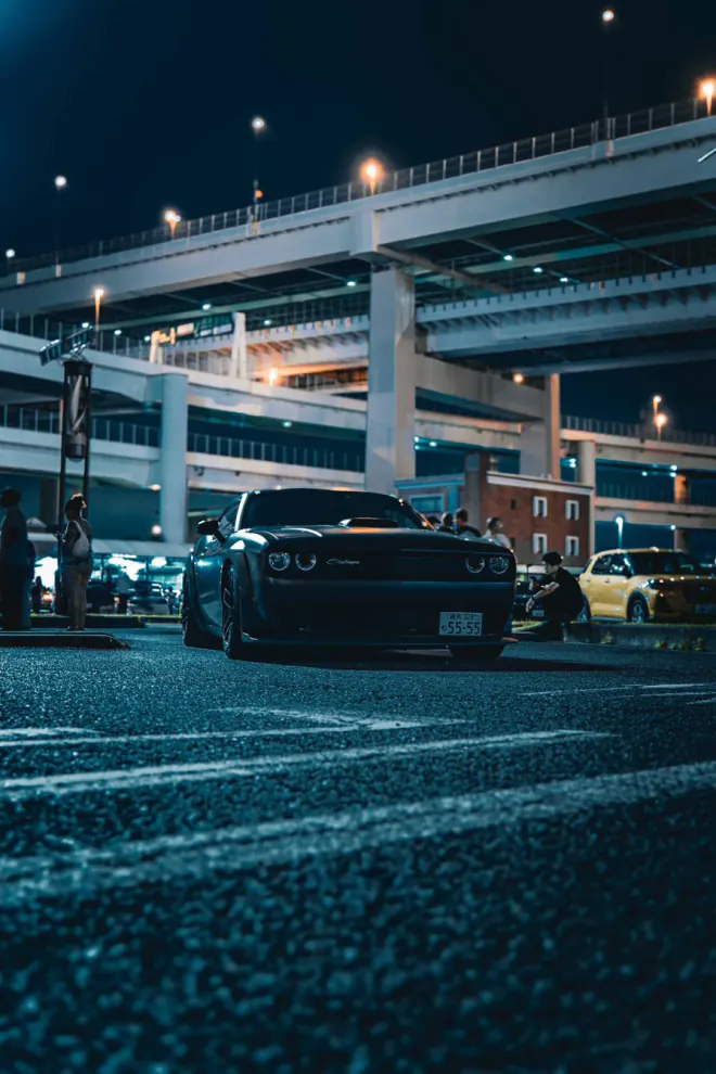 Blue car, low angle